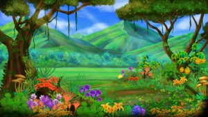 Fantasy Green Forest Landscape Background